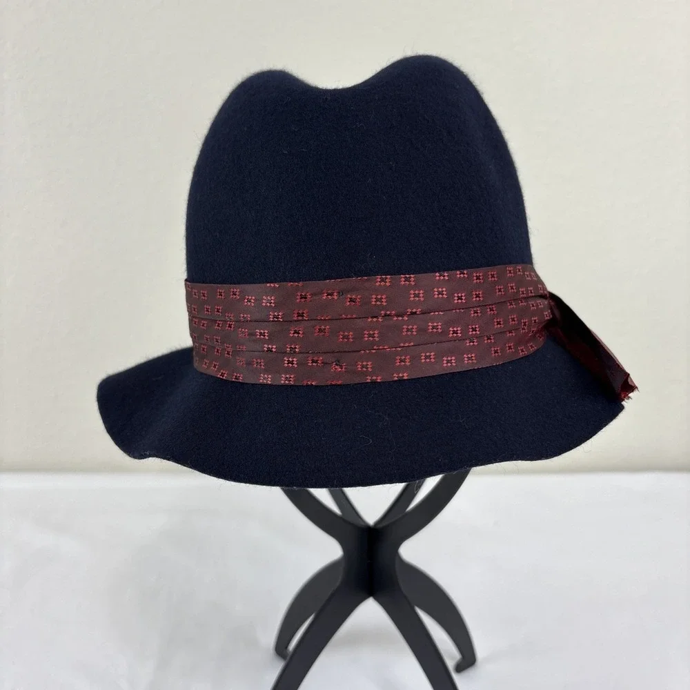 hatattack Women's Black Fedora 100% Wool Felt Hat Red Ribbon Band Classic OSFM‎